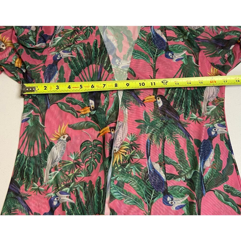 Pink Bird Swimsuit Cover Up Beach Cruise Open Front Bell Sleeves Size Small - Picture 8 of 10